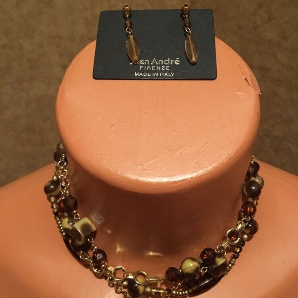 Jean Andre Firenze Italian 3-Strand Layered Necklace & Earrings 2p set $60